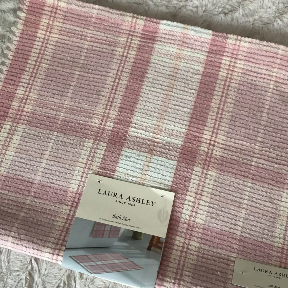 Laura Ashley Pink Plaid Accent Bath Mat Rug